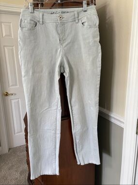 *INC Light Denim Wash Straight-Leg Frayed Hem Stretch Cropped Jeans Summer BOHO